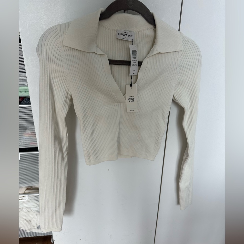 Babaton Sculpt knit polo long sleeve-small NWT